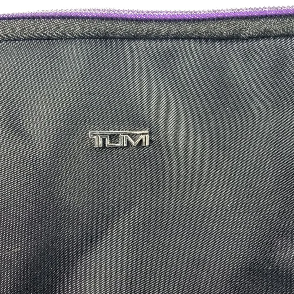 Tumi For Delta Cosmetic Toiletries Travel Zip Pouch Bag Black Purple Lining